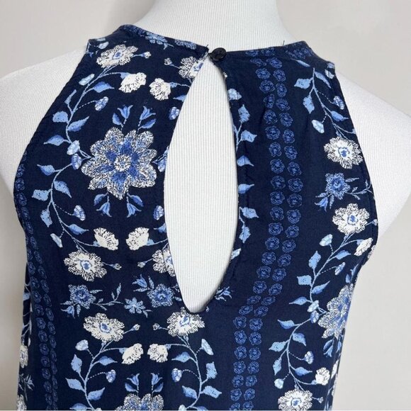 Old Navy Womens Size XS Blue Floral Tank Top Blouse High Neck Keyhole Button - Picture 5 of 9